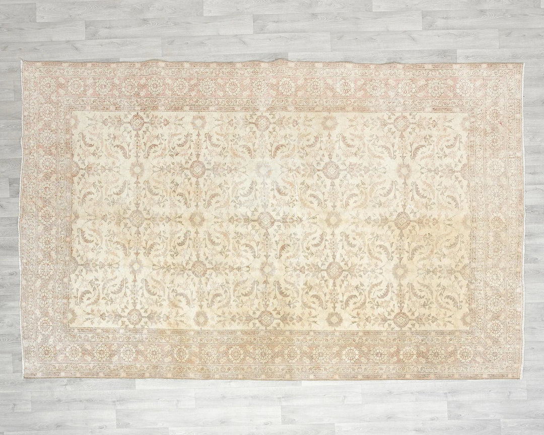 Beige Turkish Oushak Rug 6' 9" x 9' 11" Hand-Knotted | No. VR57520