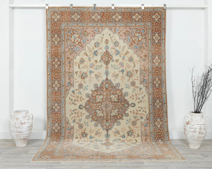 Multicolor Turkish Oushak Rug 6'1" x 9'6" Hand-Knotted | No. VR57774