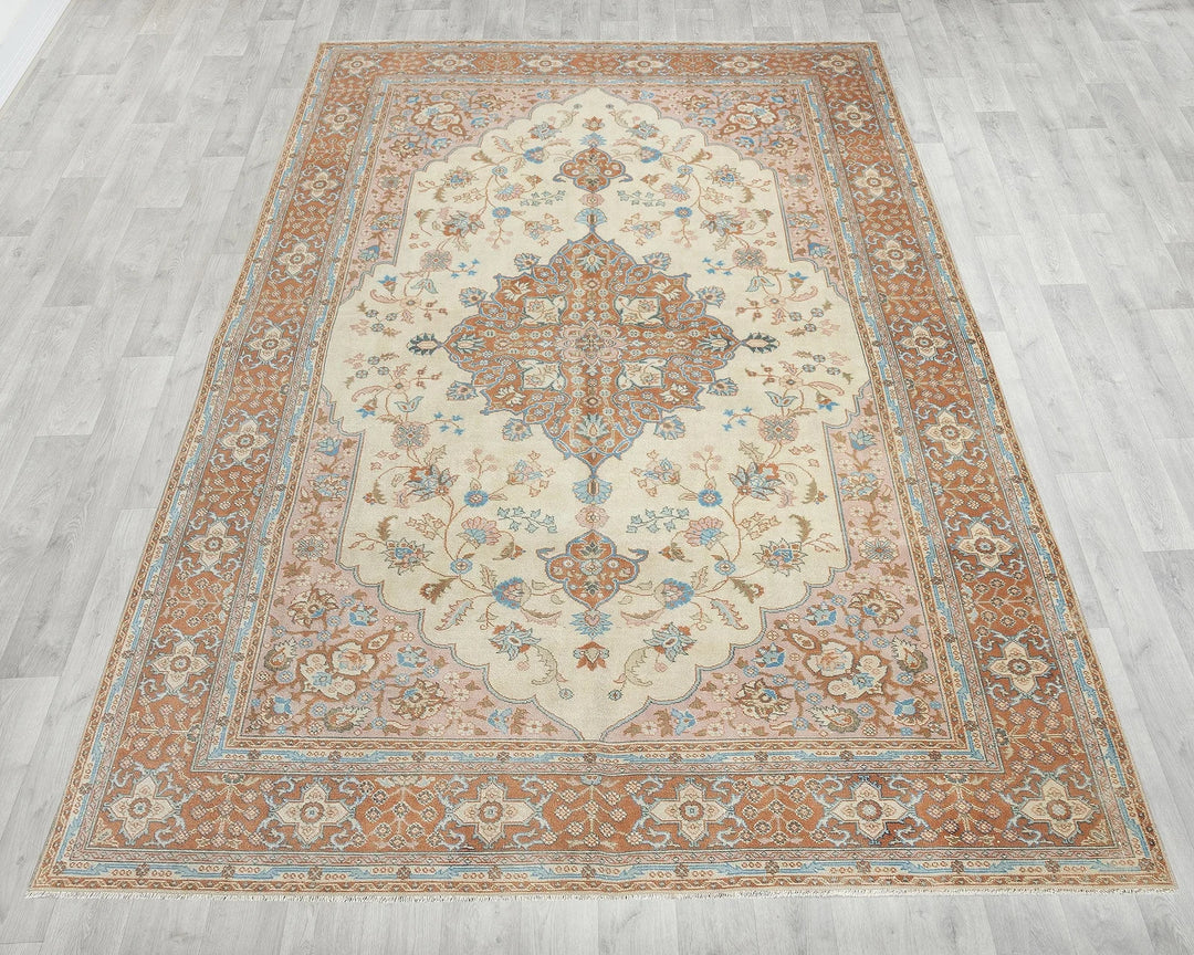 Multicolor Turkish Oushak Rug 6'1" x 9'6" Hand-Knotted | No. VR57774