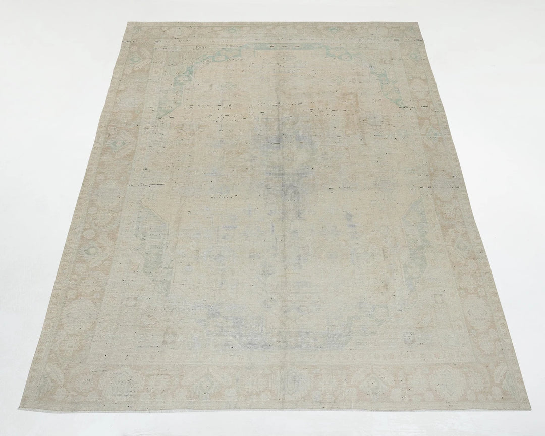 Beige Turkish Oushak Rug 9'6" x 12'2" Hand-Knotted | No. VR57867