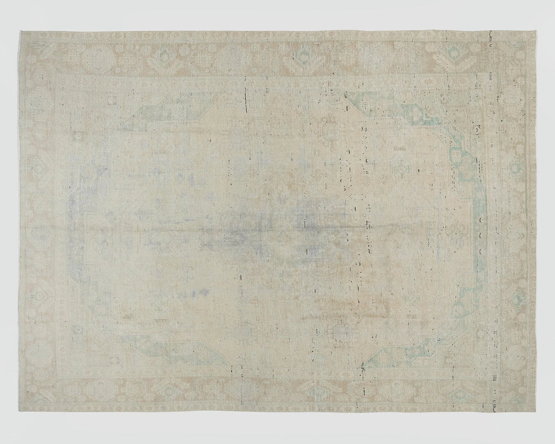 Beige Turkish Oushak Rug 9'6" x 12'2" Hand-Knotted | No. VR57867