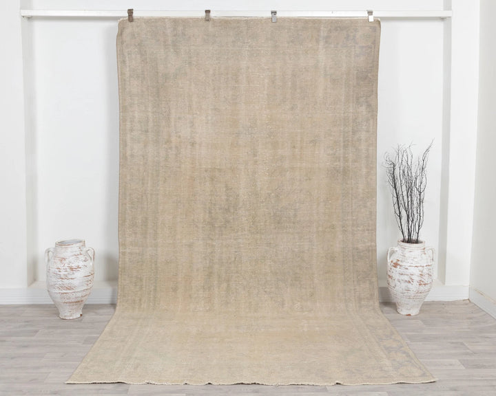 Beige Turkish Oushak Rug 6'3" x 10'4" Hand-Knotted | No. VR58019