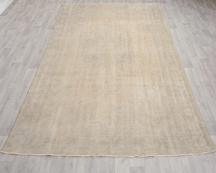 Beige Turkish Oushak Rug 6'3" x 10'4" Hand-Knotted | No. VR58019