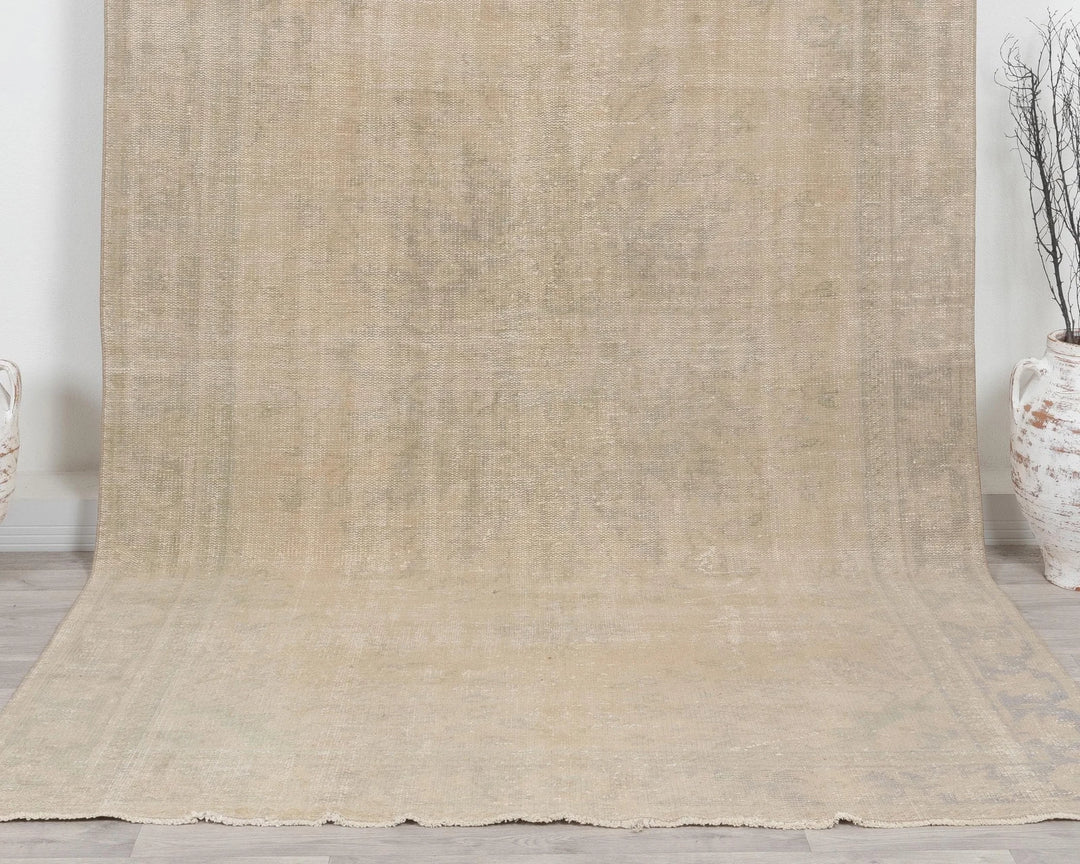 Beige Turkish Oushak Rug 6'3" x 10'4" Hand-Knotted | No. VR58019