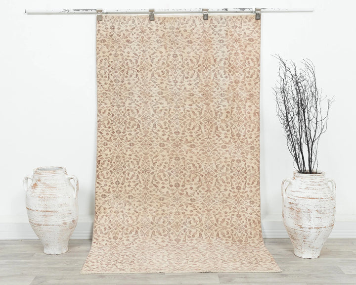 Beige Turkish Oushak Rug 3' 8" x 6' 10" Hand-Knotted | No. VR58438