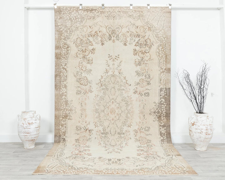 Beige Turkish Oushak Rug 5' 4" x 8' 6" Hand-Knotted | No. VR58456