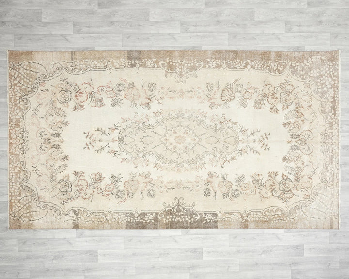 Beige Turkish Oushak Rug 5' 4" x 8' 6" Hand-Knotted | No. VR58456