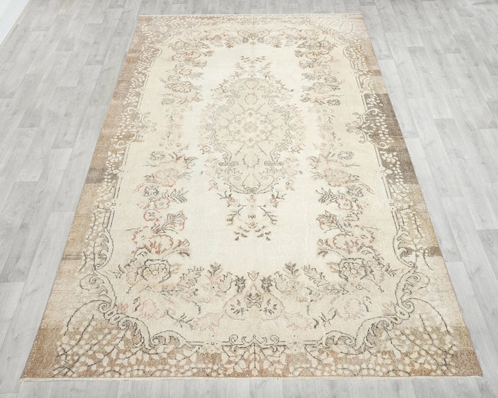 Beige Turkish Oushak Rug 5' 4" x 8' 6" Hand-Knotted | No. VR58456