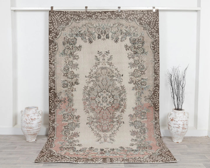 Beige Turkish Oushak Rug 5' 11" x 9' 5" Hand-Knotted | No. VR58669