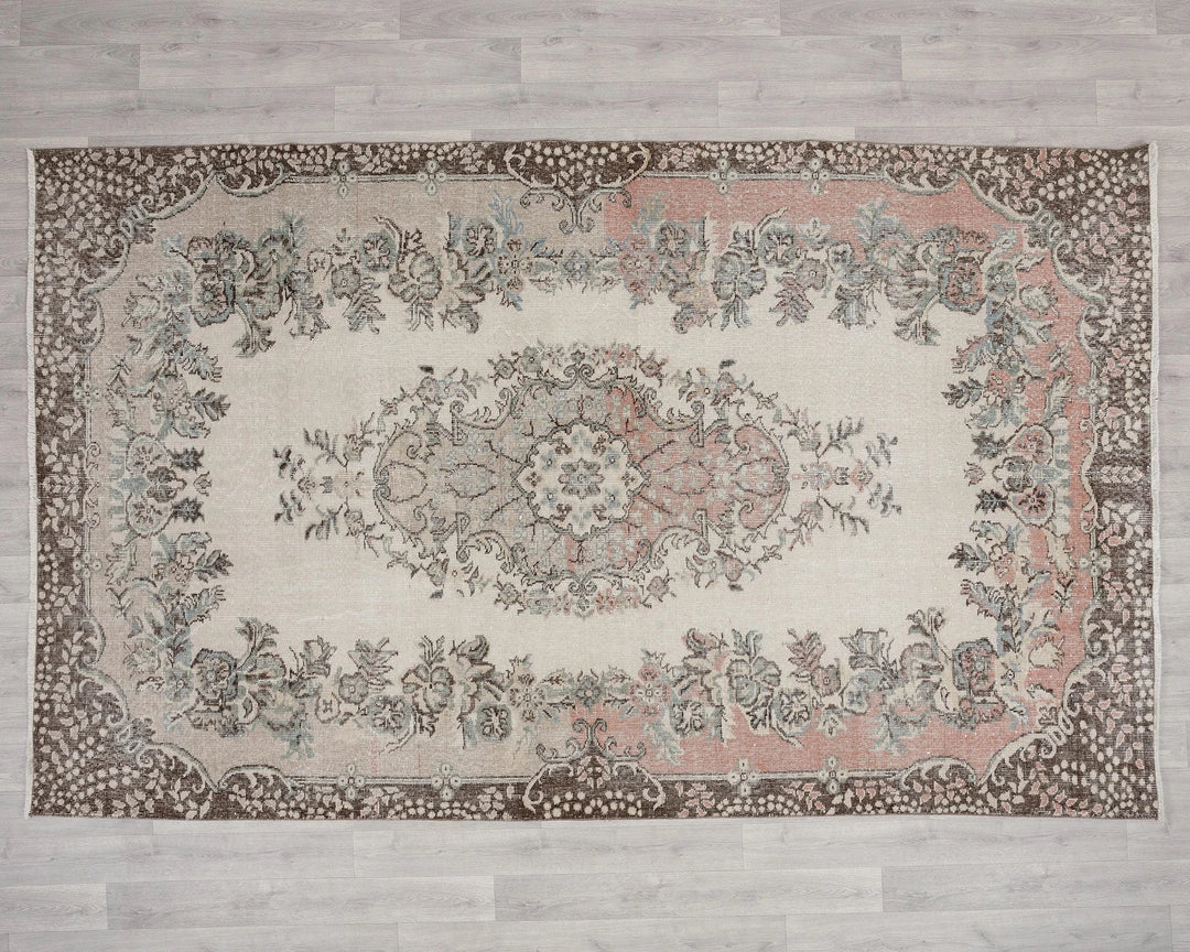 Beige Turkish Oushak Rug 5' 11" x 9' 5" Hand-Knotted | No. VR58669