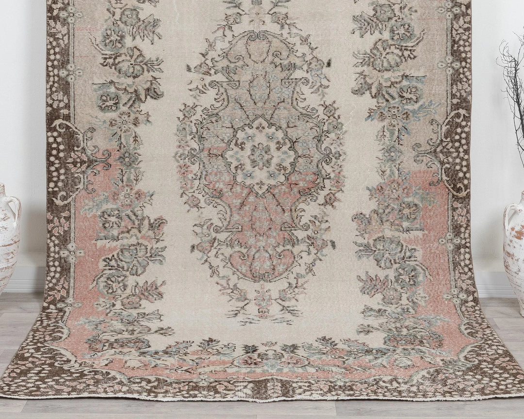 Beige Turkish Oushak Rug 5' 11" x 9' 5" Hand-Knotted | No. VR58669