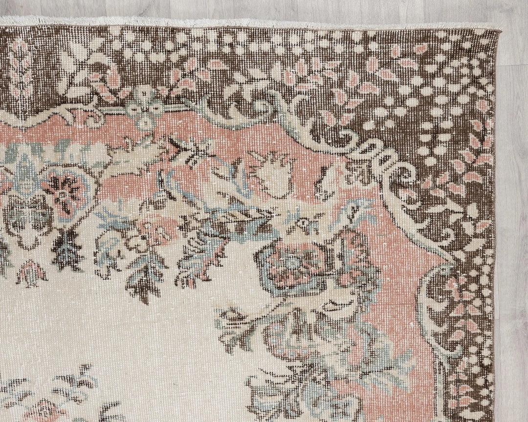 Beige Turkish Oushak Rug 5' 11" x 9' 5" Hand-Knotted | No. VR58669
