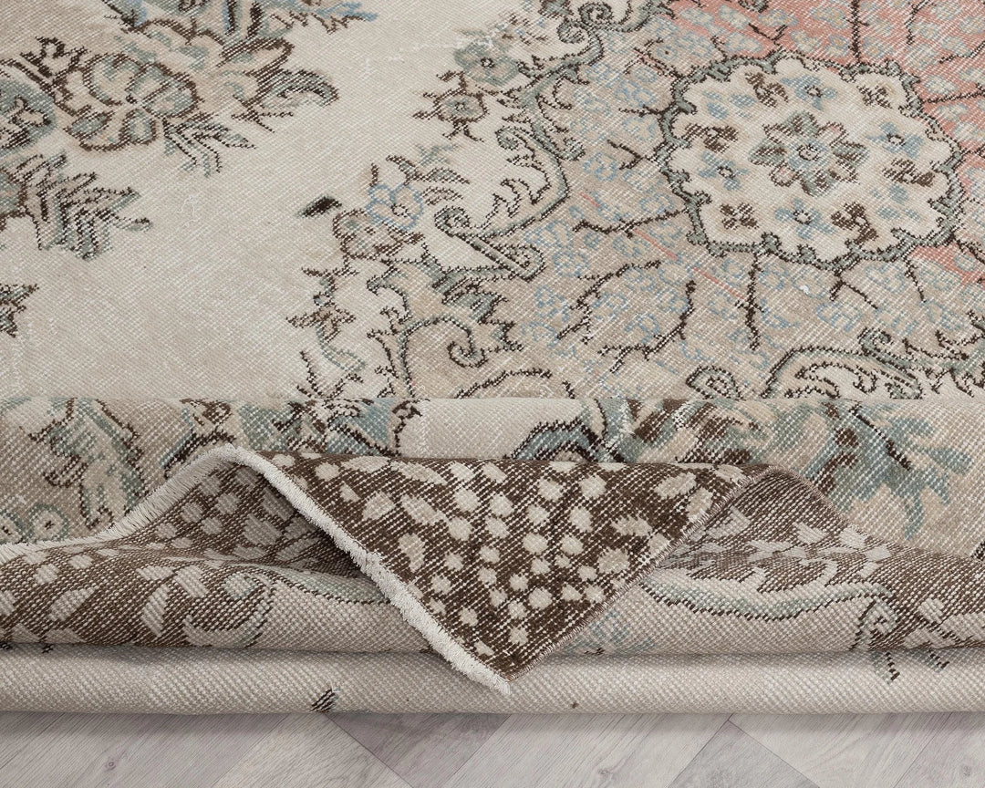 Beige Turkish Oushak Rug 5' 11" x 9' 5" Hand-Knotted | No. VR58669