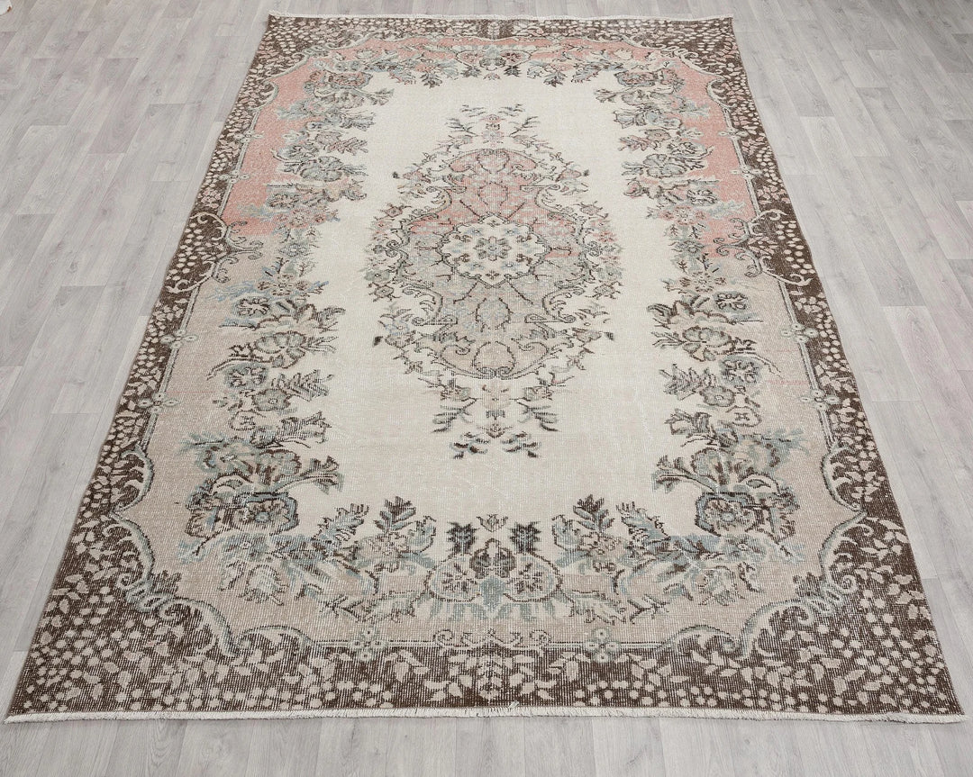 Beige Turkish Oushak Rug 5' 11" x 9' 5" Hand-Knotted | No. VR58669