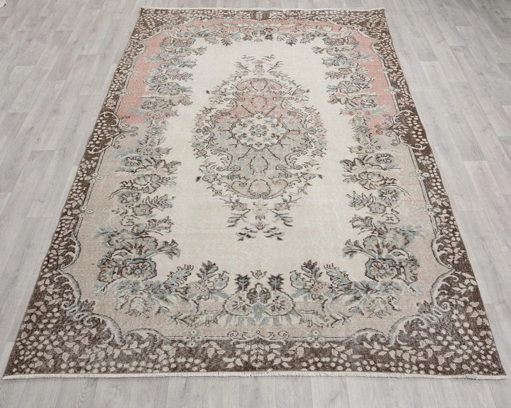 Beige Turkish Oushak Rug 5' 11" x 9' 5" Hand-Knotted | No. VR58669
