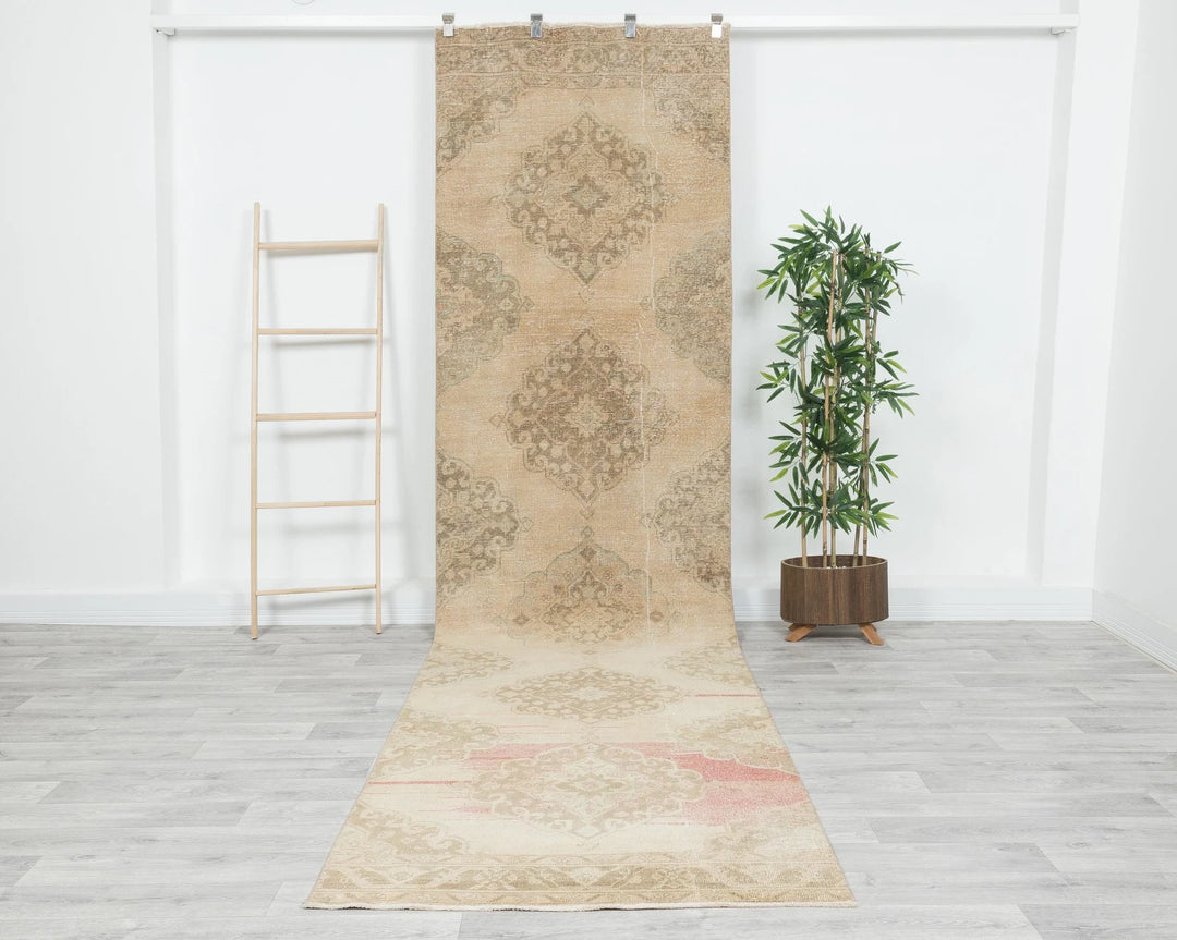 Multicolor Turkish Oushak Rug 3' 3" x 12' 8" Hand-Knotted