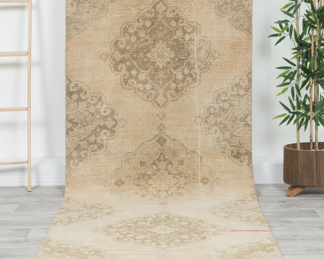 Multicolor Turkish Oushak Rug 3' 3" x 12' 8" Hand-Knotted detail