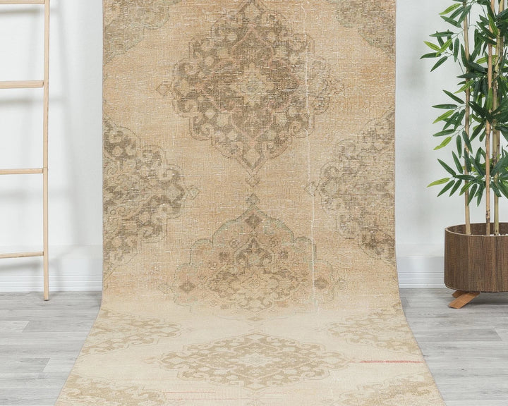 Multicolor Turkish Oushak Rug 3' 3" x 12' 8" Hand-Knotted detail