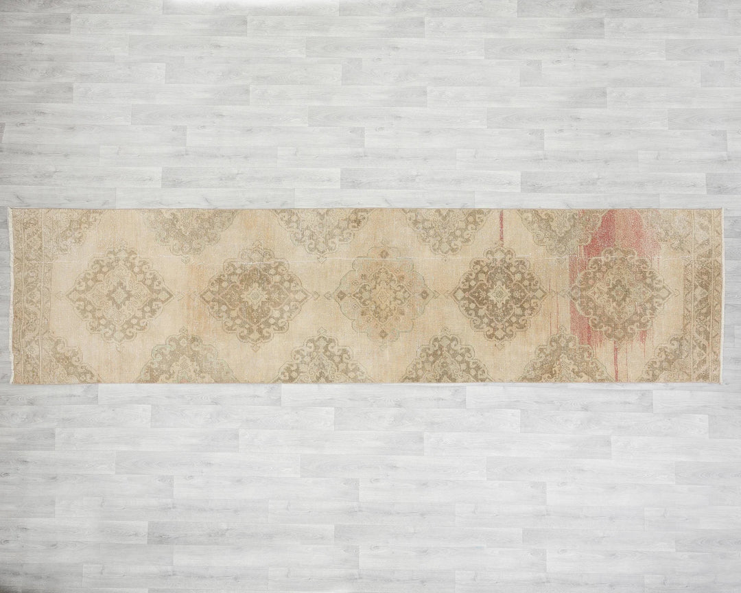 Multicolor Turkish Oushak Rug 3' 3" x 12' 8" Hand-Knotted reverse