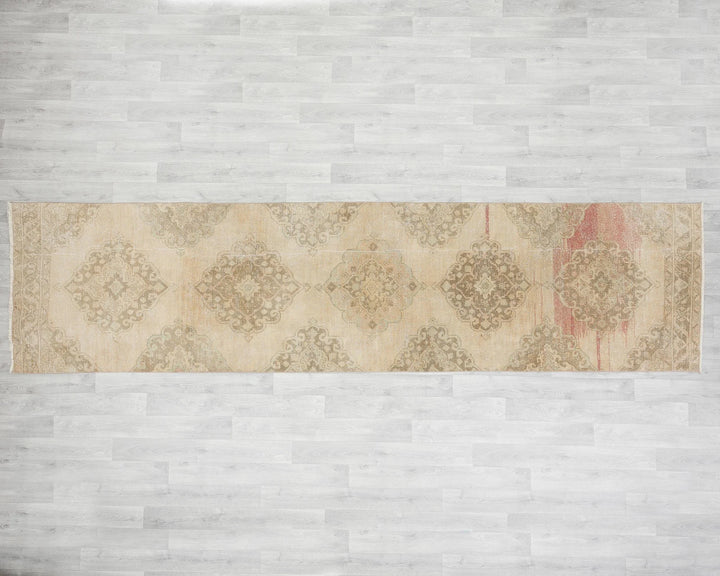 Multicolor Turkish Oushak Rug 3' 3" x 12' 8" Hand-Knotted reverse