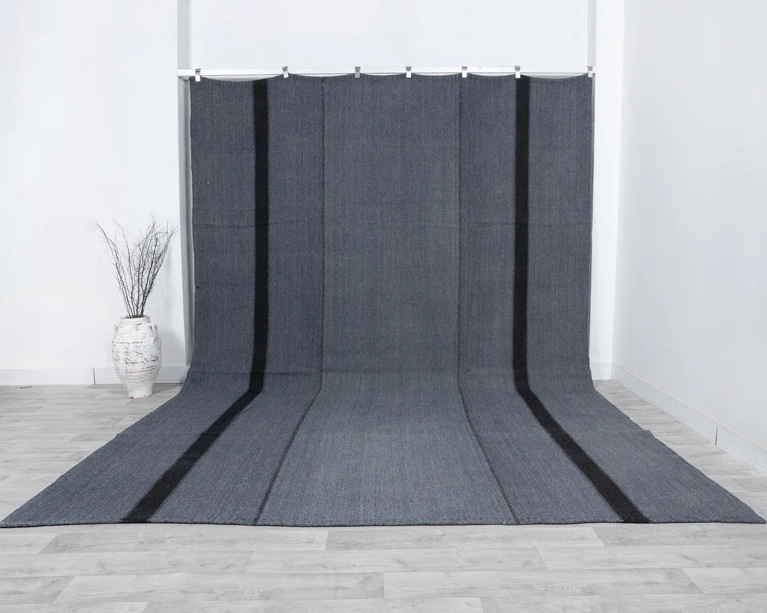 Black Turkish Kilim Rug 9' 10" x 12' 6" Flat-Weave | No. VR59110