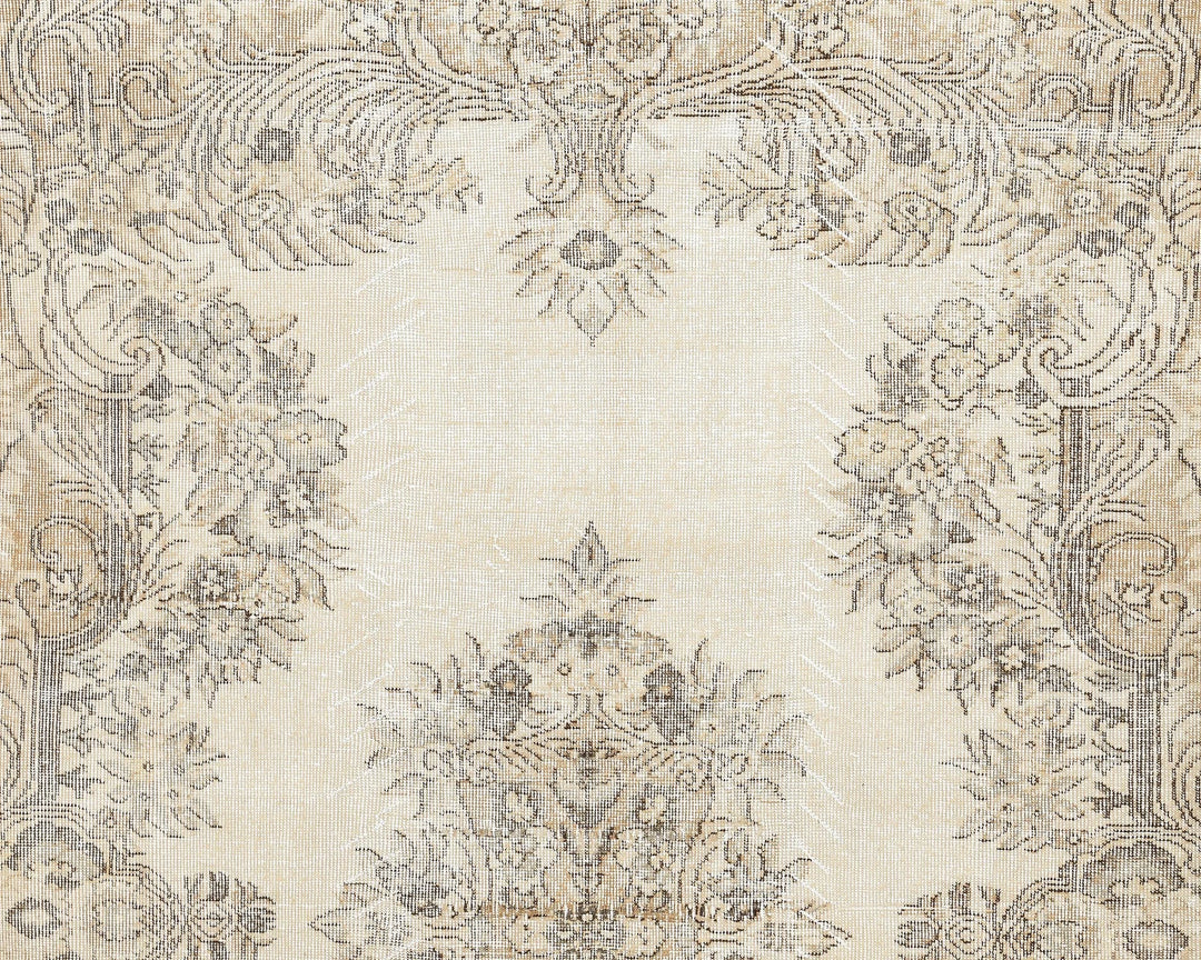Beige Turkish Oushak Rug 5' 7" x 8' 11" Hand-Knotted | No. VR59392