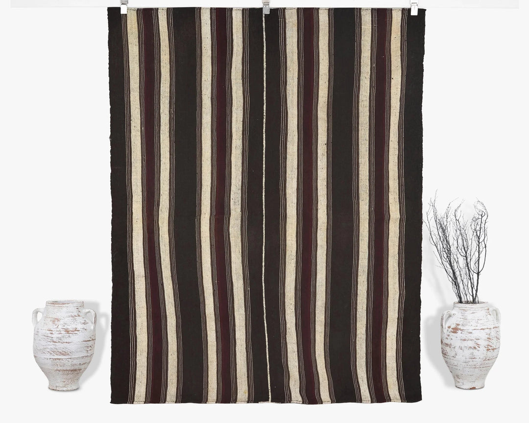 Brown Turkish Kilim Rug 6'6" x 5'3" Flat-Weave | No. VR59495