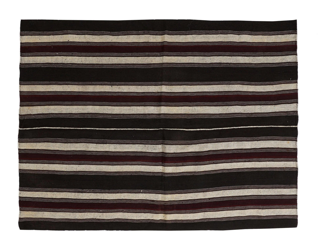 Brown Turkish Kilim Rug 6'6" x 5'3" Flat-Weave | No. VR59495