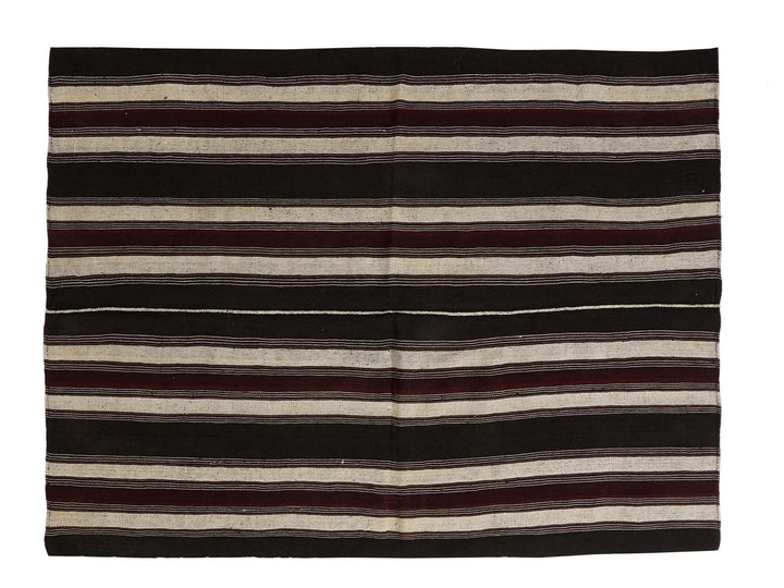 Brown Turkish Kilim Rug 6'6" x 5'3" Flat-Weave | No. VR59495
