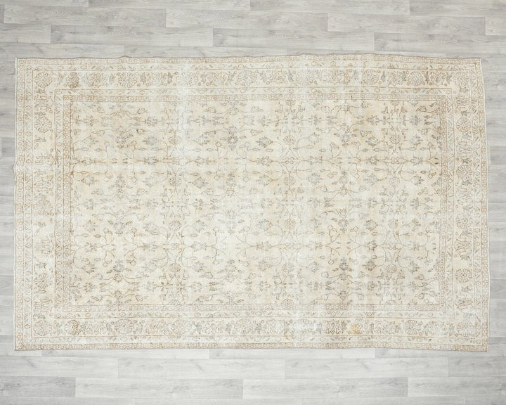 Beige Turkish Oushak Rug 6'1" x 9'5" Hand-Knotted | No. VR59965