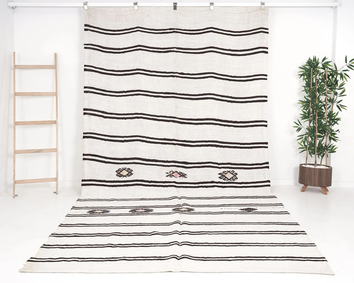 Black Turkish Kilim Rug 12' 4" x 6' 7" Flat-Weave | No. VR59976