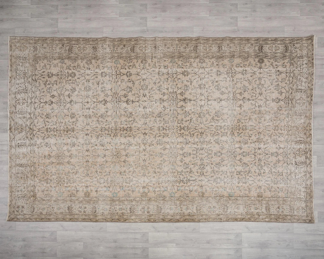 Beige Turkish Oushak Rug 7'1" x 10'9" Hand-Knotted | No. VR60312