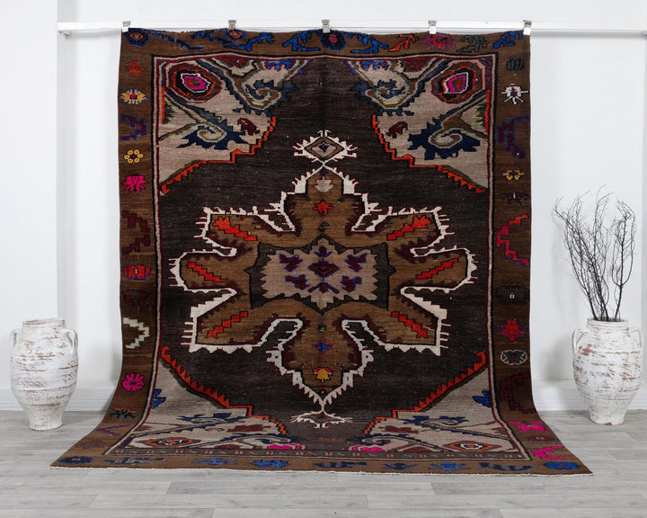 Brown Turkish Oushak Rug 6'1" x 9'2" Hand-Knotted | No. VR60337