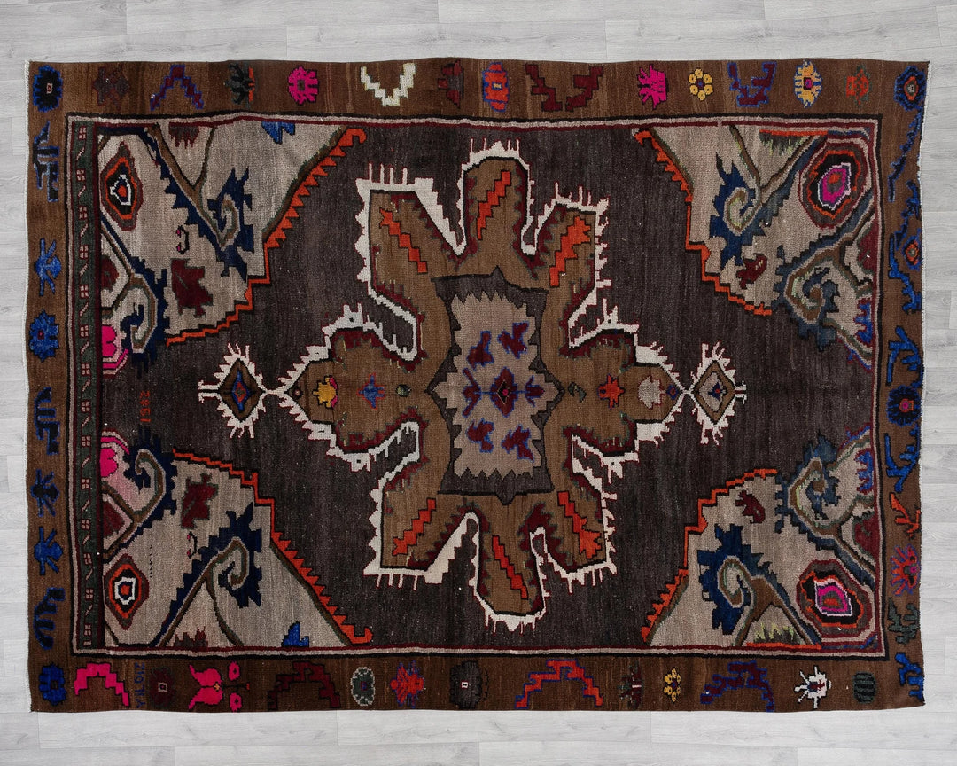 Brown Turkish Oushak Rug 6'1" x 9'2" Hand-Knotted | No. VR60337