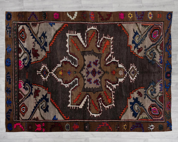 Brown Turkish Oushak Rug 6'1" x 9'2" Hand-Knotted | No. VR60337