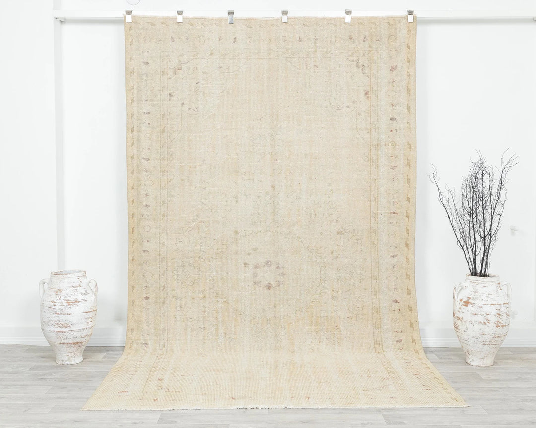 Beige Turkish Oushak Rug 6' x 9' 10" Hand-Knotted | No. VR60387