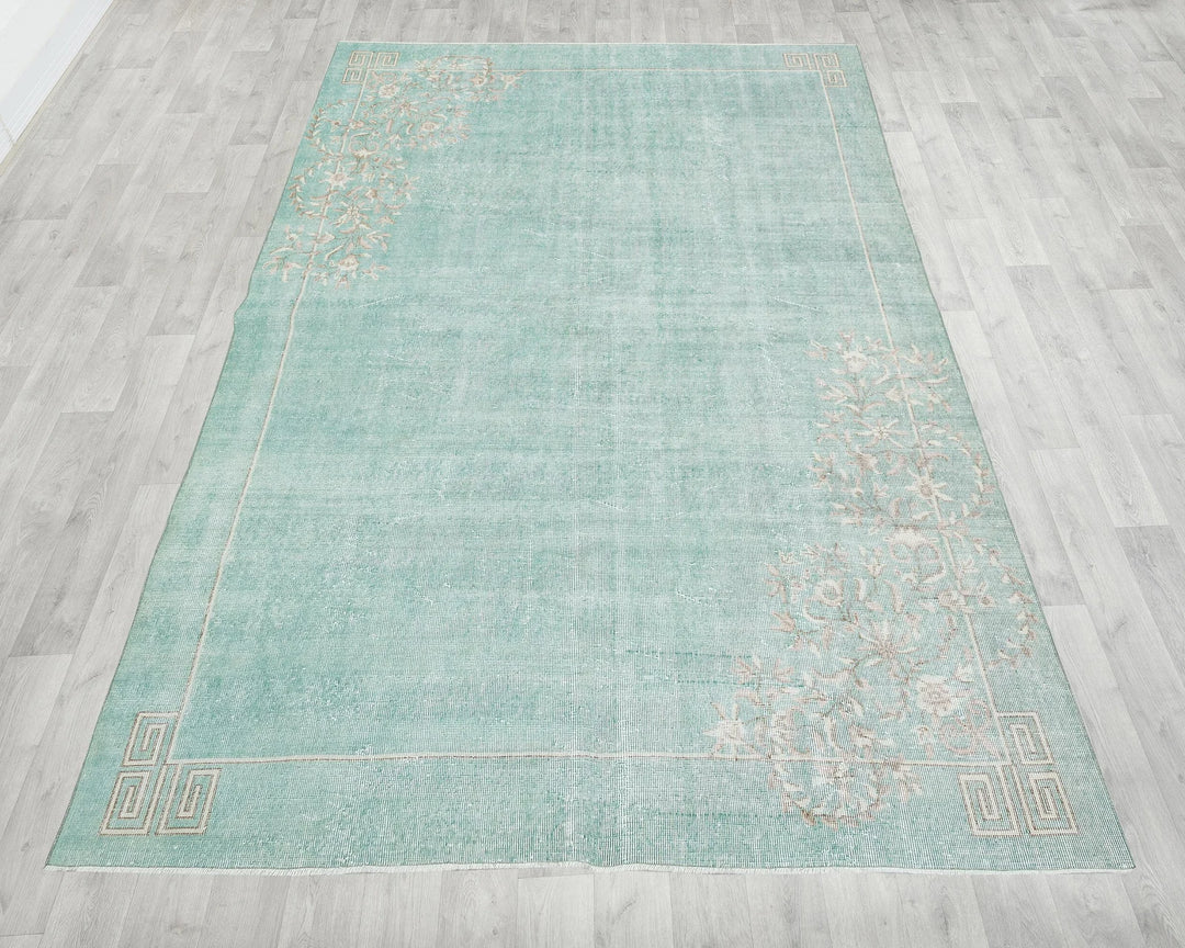 Blue Turkish Oushak Rug 6' 10" x 10' 4" Hand-Knotted | No. VR60416