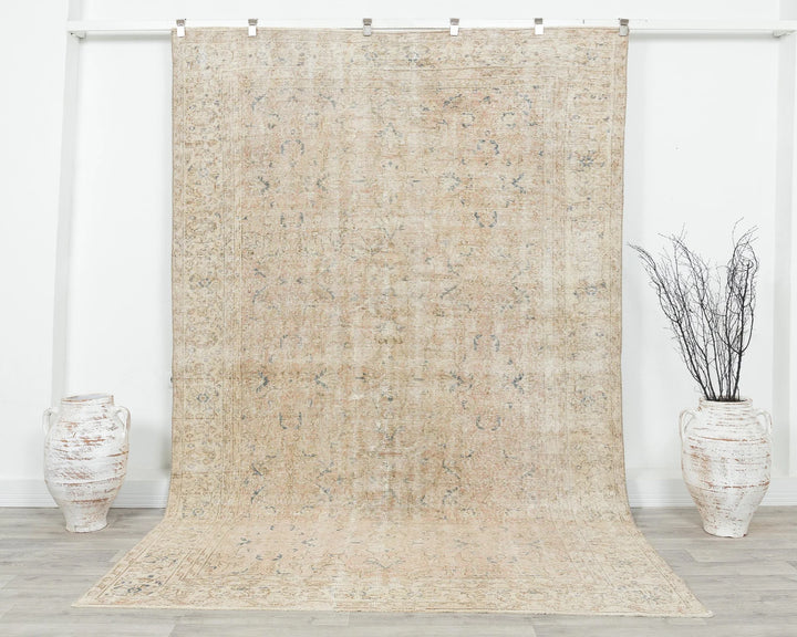 Beige Turkish Oushak Rug 6' 1" x 9' 7" Hand-Knotted | No. VR60432