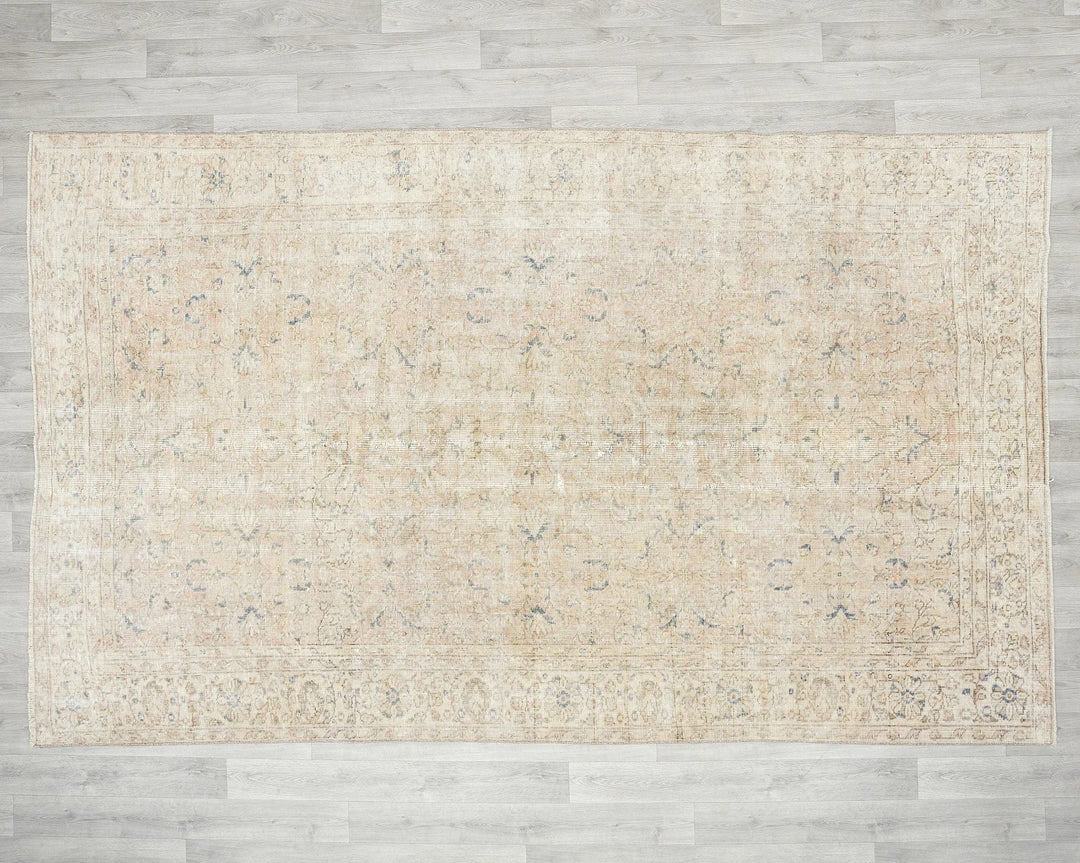 Beige Turkish Oushak Rug 6' 1" x 9' 7" Hand-Knotted | No. VR60432