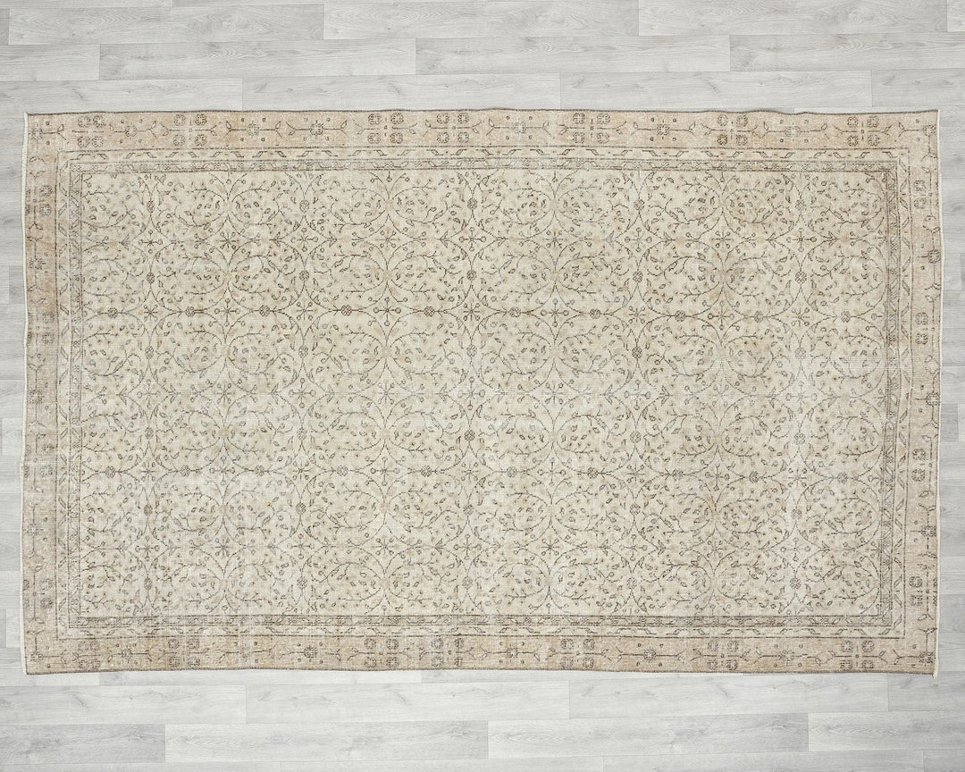 Beige Turkish Oushak Rug 6' x 9' 4" Hand-Knotted | No. VR60672
