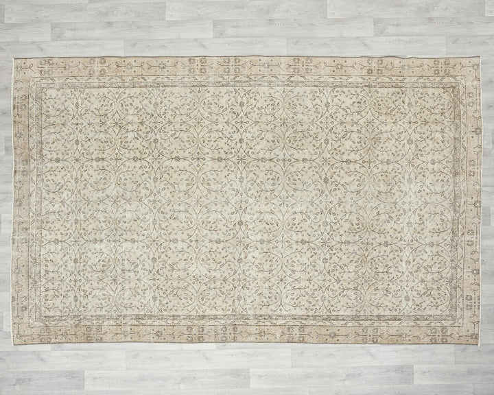 Beige Turkish Oushak Rug 6' x 9' 4" Hand-Knotted | No. VR60672