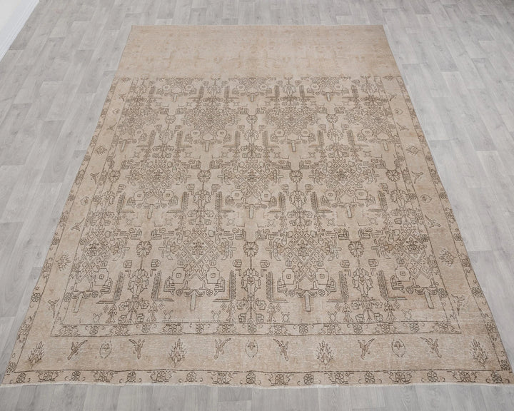 Beige Turkish Oushak Rug 9'3" x 12'6" Hand-Knotted | No. VR61018