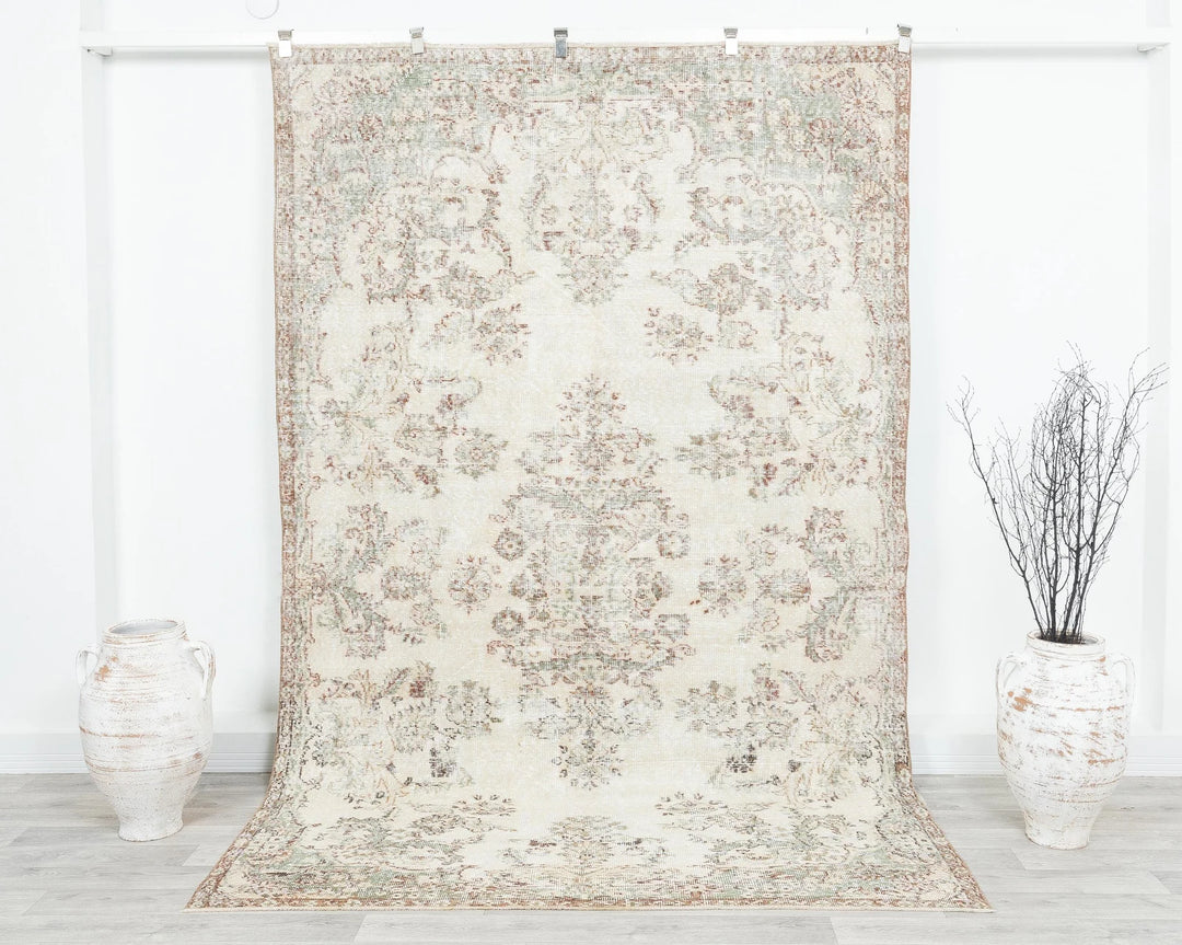 Beige Turkish Oushak Rug 5' 10" x 9' Hand-Knotted | No. VR61218