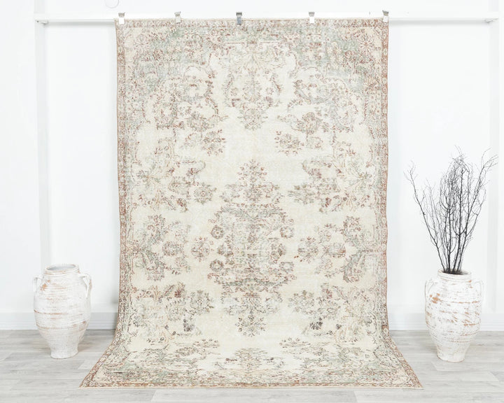 Beige Turkish Oushak Rug 5' 10" x 9' Hand-Knotted | No. VR61218
