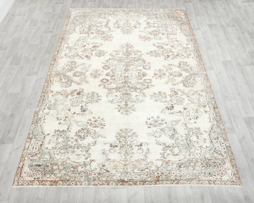 Beige Turkish Oushak Rug 5' 10" x 9' Hand-Knotted | No. VR61218