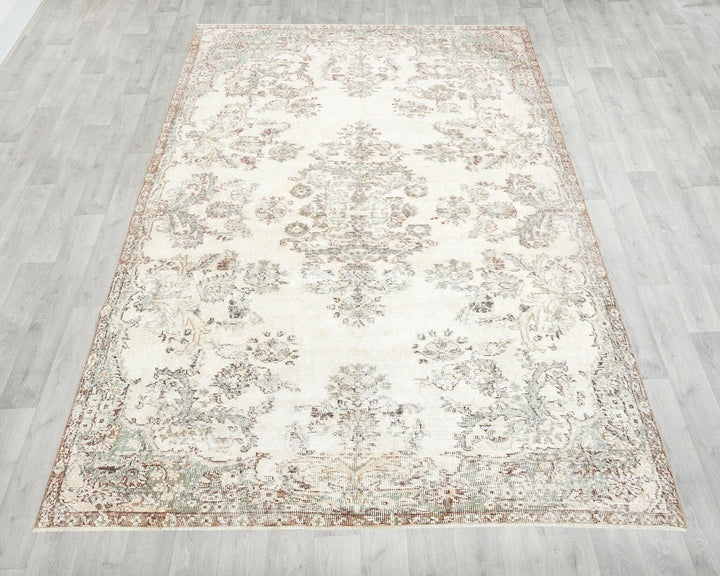 Beige Turkish Oushak Rug 5' 10" x 9' Hand-Knotted | No. VR61218