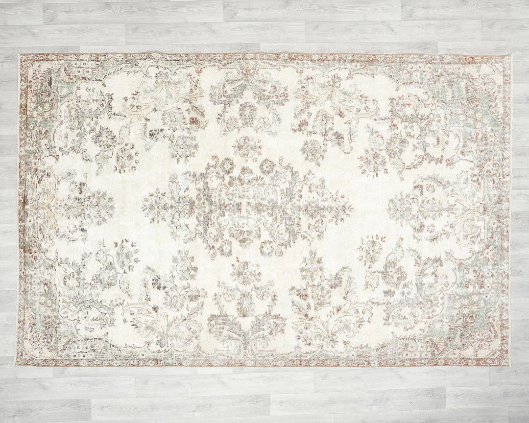 Beige Turkish Oushak Rug 5' 10" x 9' Hand-Knotted | No. VR61218