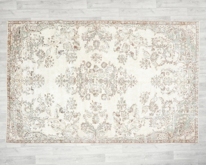 Beige Turkish Oushak Rug 5' 10" x 9' Hand-Knotted | No. VR61218