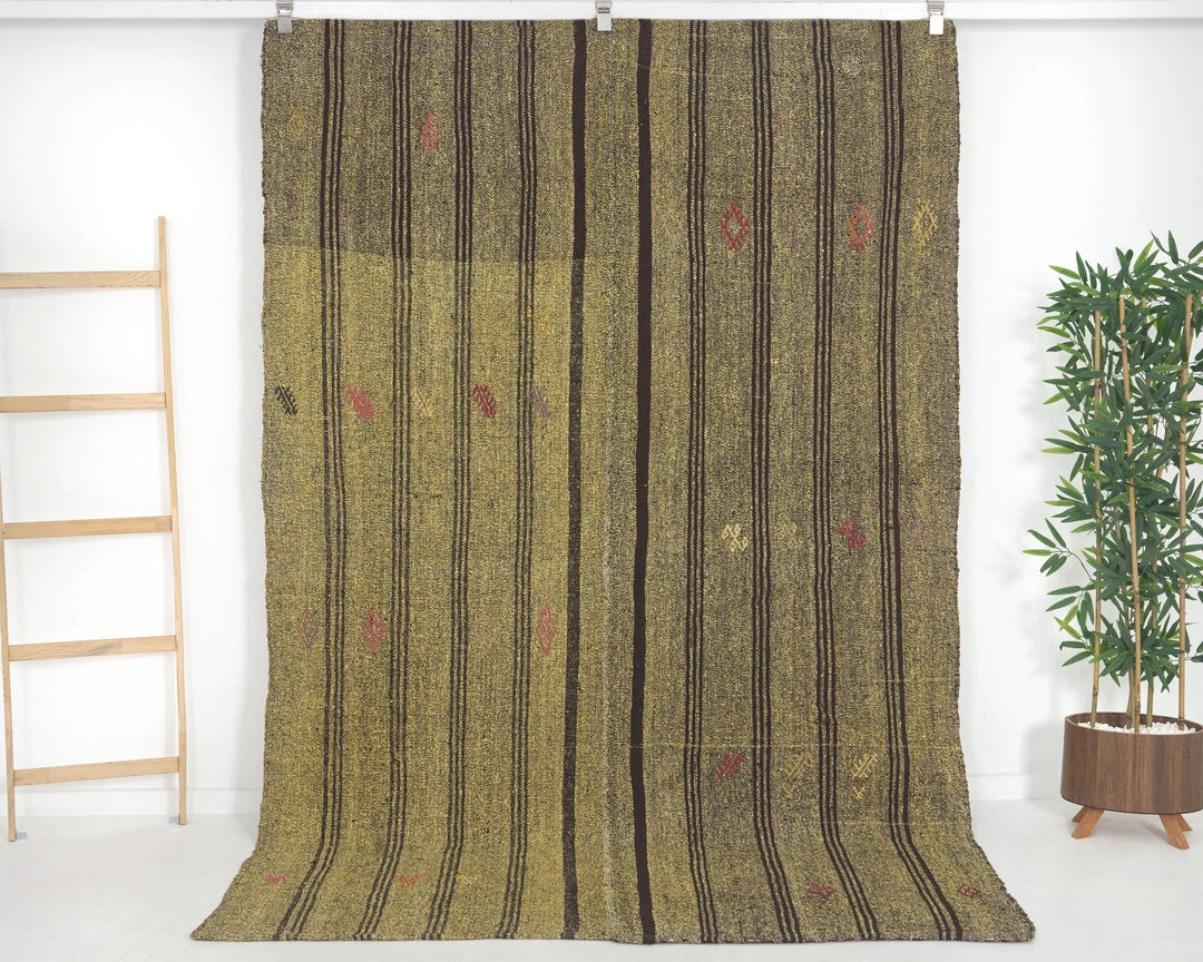Yellow Turkish Kilim Rug 5' 7" x 8' 4" Flat-Weave | No. VR61496