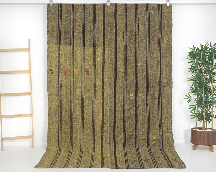 Yellow Turkish Kilim Rug 5' 7" x 8' 4" Flat-Weave | No. VR61496